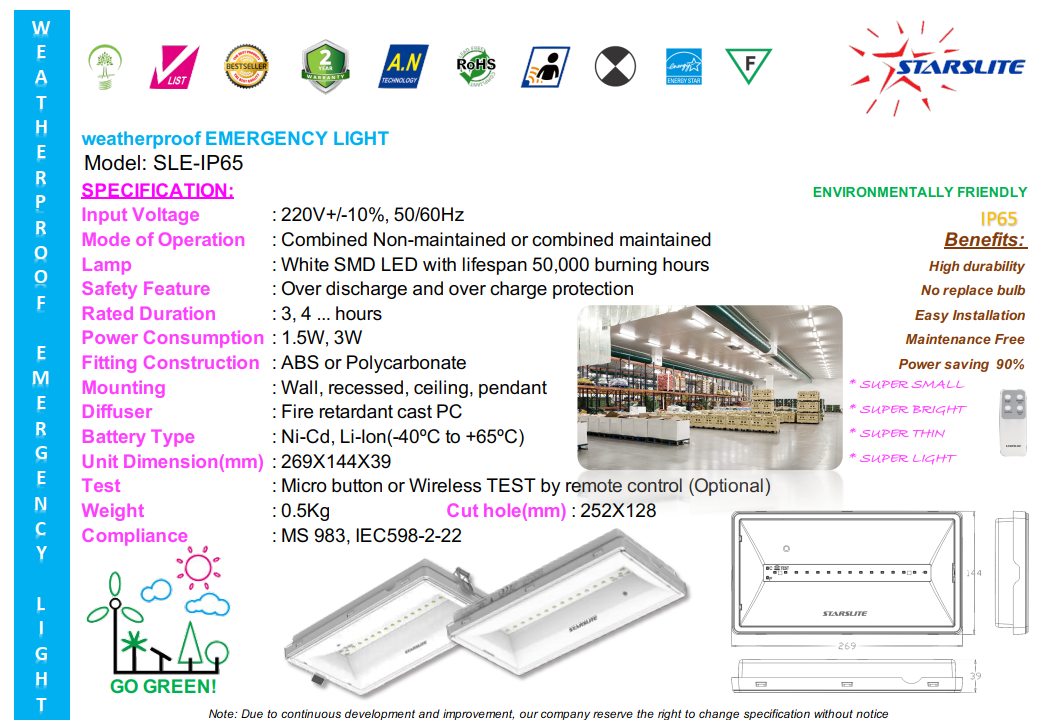 ĐÈN PHA KHẨN CẤP KHO LẠNH STARSLITE 8W SLE-IP65