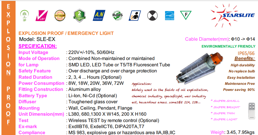 MÁNG ĐÈN LED CHỐNG NỔ STARSLITE SFT-EX