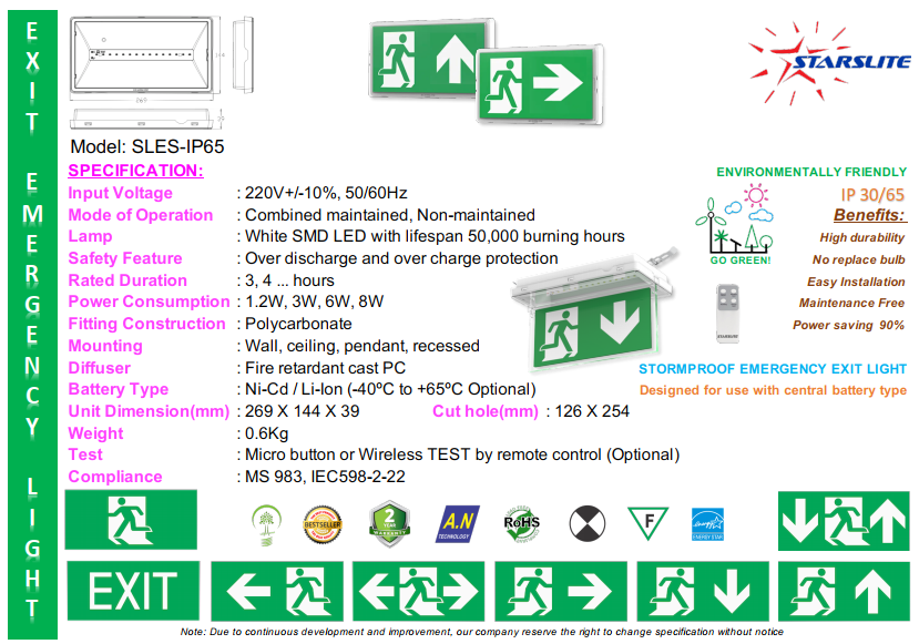 ĐÈN EXIT STARSLITE SLES-IP65 CHỐNG THẤM