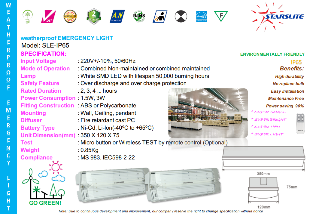 BỘ ĐÈN KHẨN CẤP KHO LẠNH STARSLITE SLE-IP65