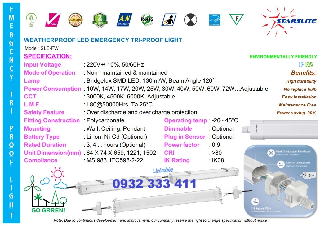 ĐÈN CHIẾU SÁNG CHỐNG THẤM STARSLITE SLE-FW 10W-72W