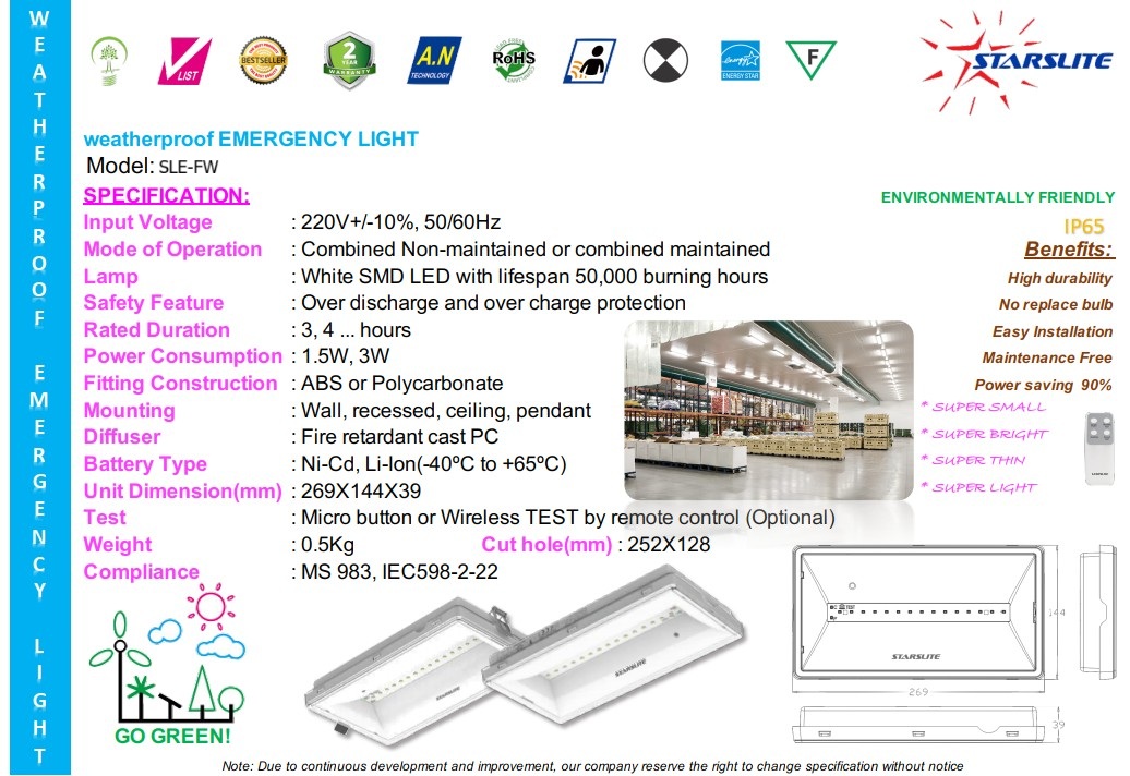 ĐÈN PHA KHẨN CẤP KHO LẠNH STARSLITE 8W SLE-FW